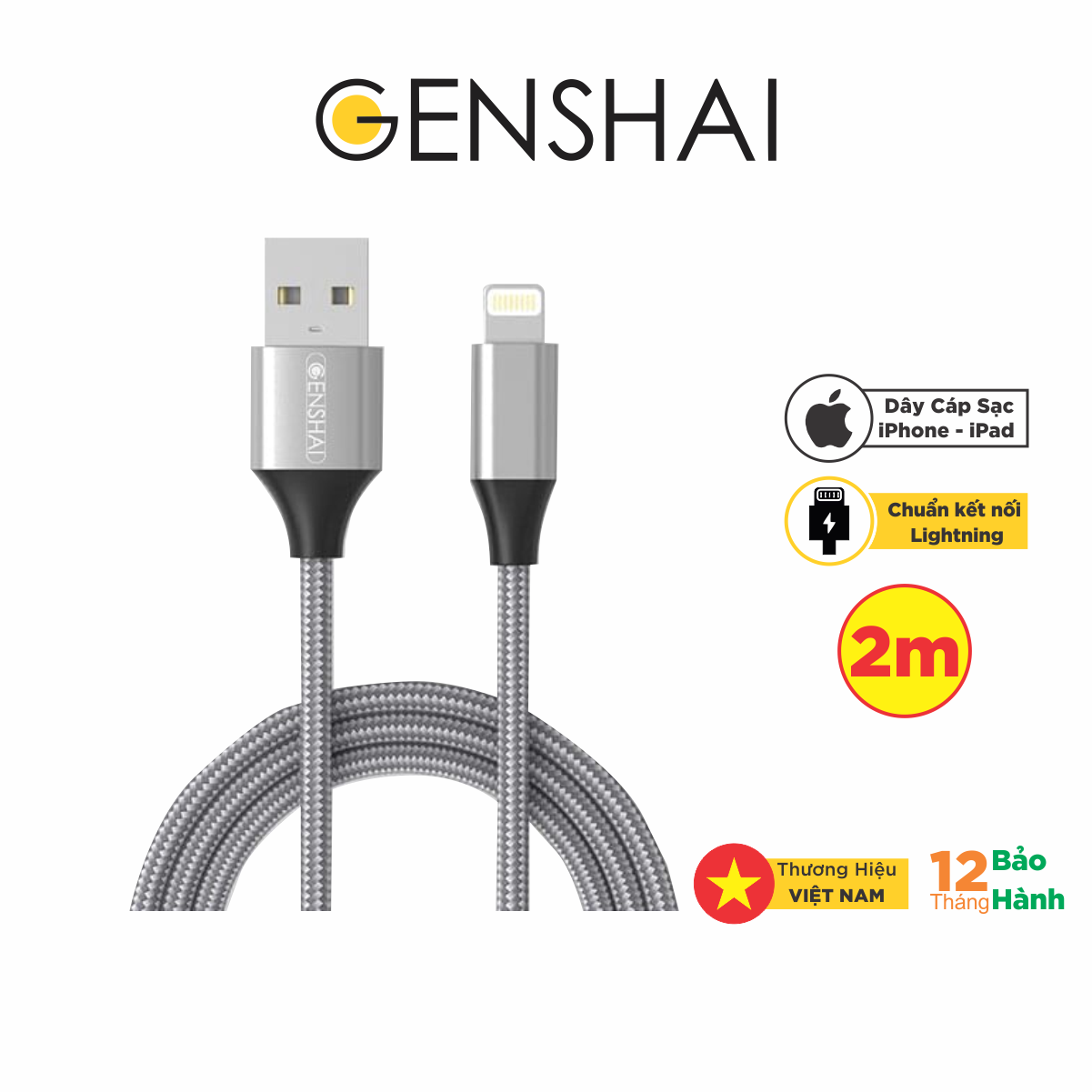 Cáp sạc genshai lightning gl20 2m - hàng chính hãng