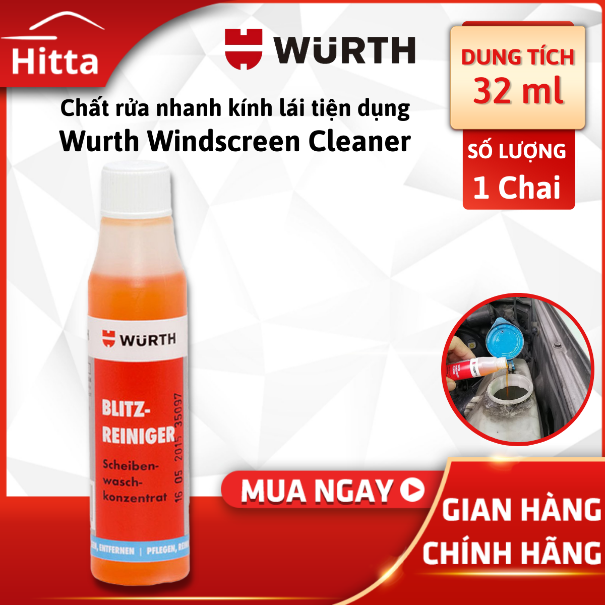Nước rửa nhanh kinh lái tiện dụng Wurth Windscreen Cleaner 32ml