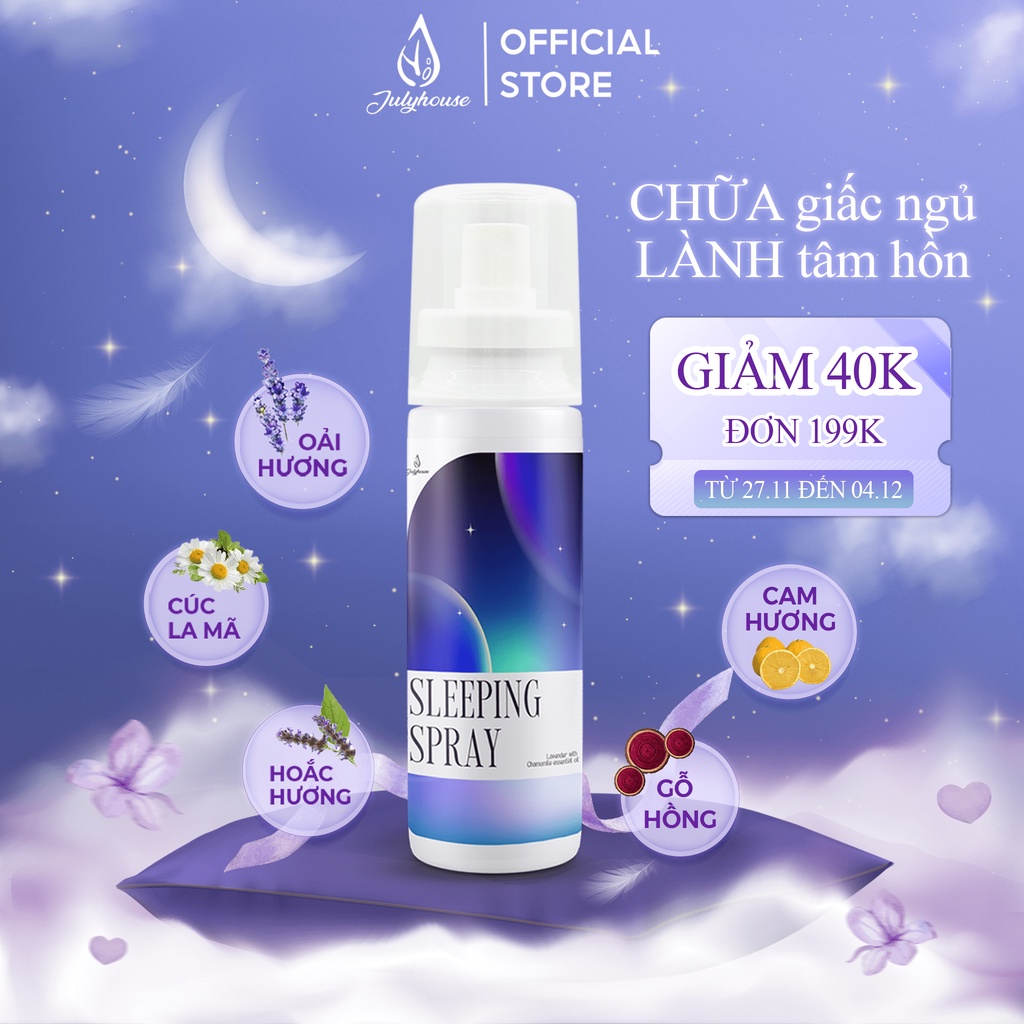 Xịt thơm ngủ ngon Sleeping Spray Julyhouse 100ml chiết xuất tinh dầu, giúp làm thơm mền gối, phòng ngủ, hỗ trợ ngủ ngon - CIRINO