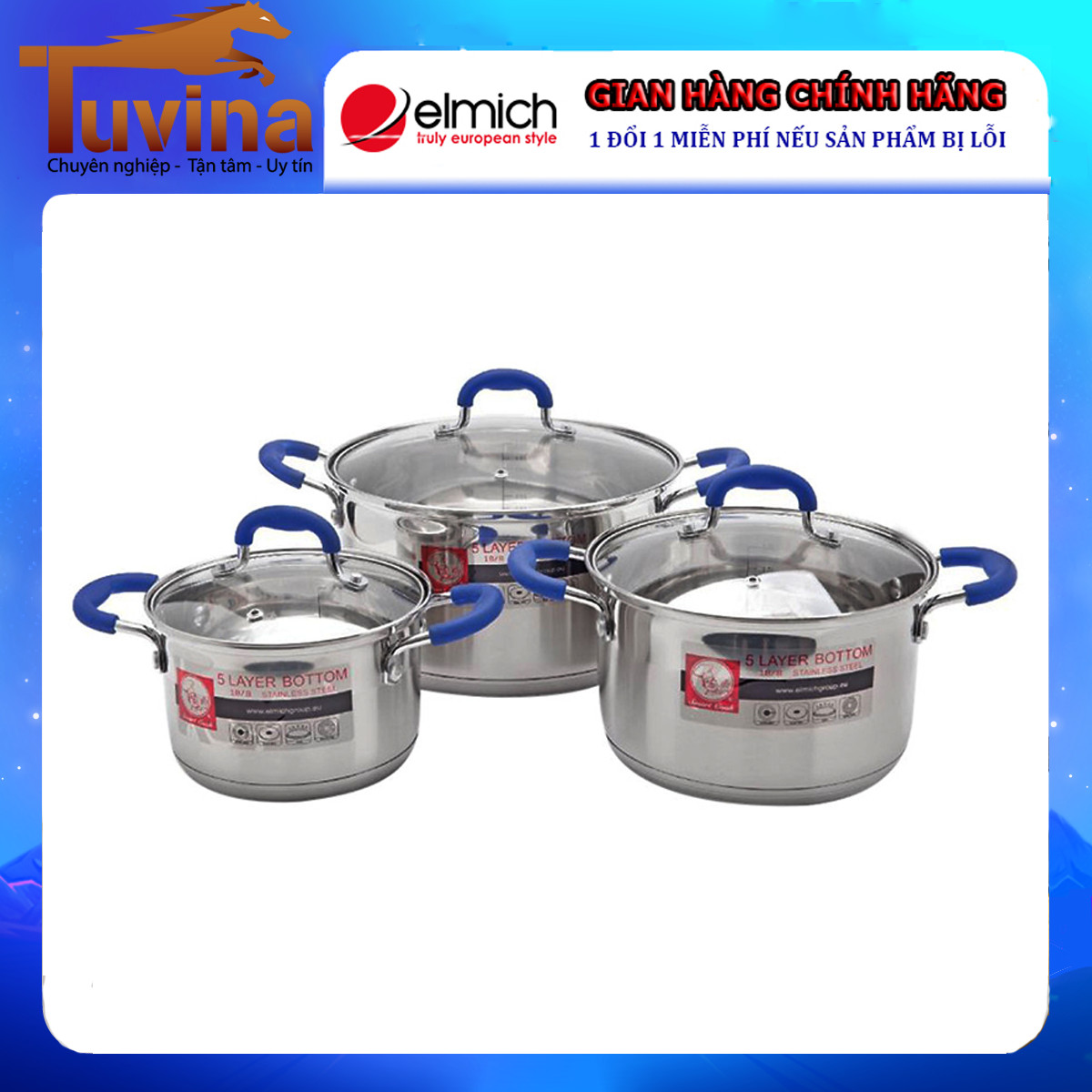 Bộ nồi inox smartcook 3 chiếc size 16cm, 20cm, 24cm smr3 - hàng chính hãng