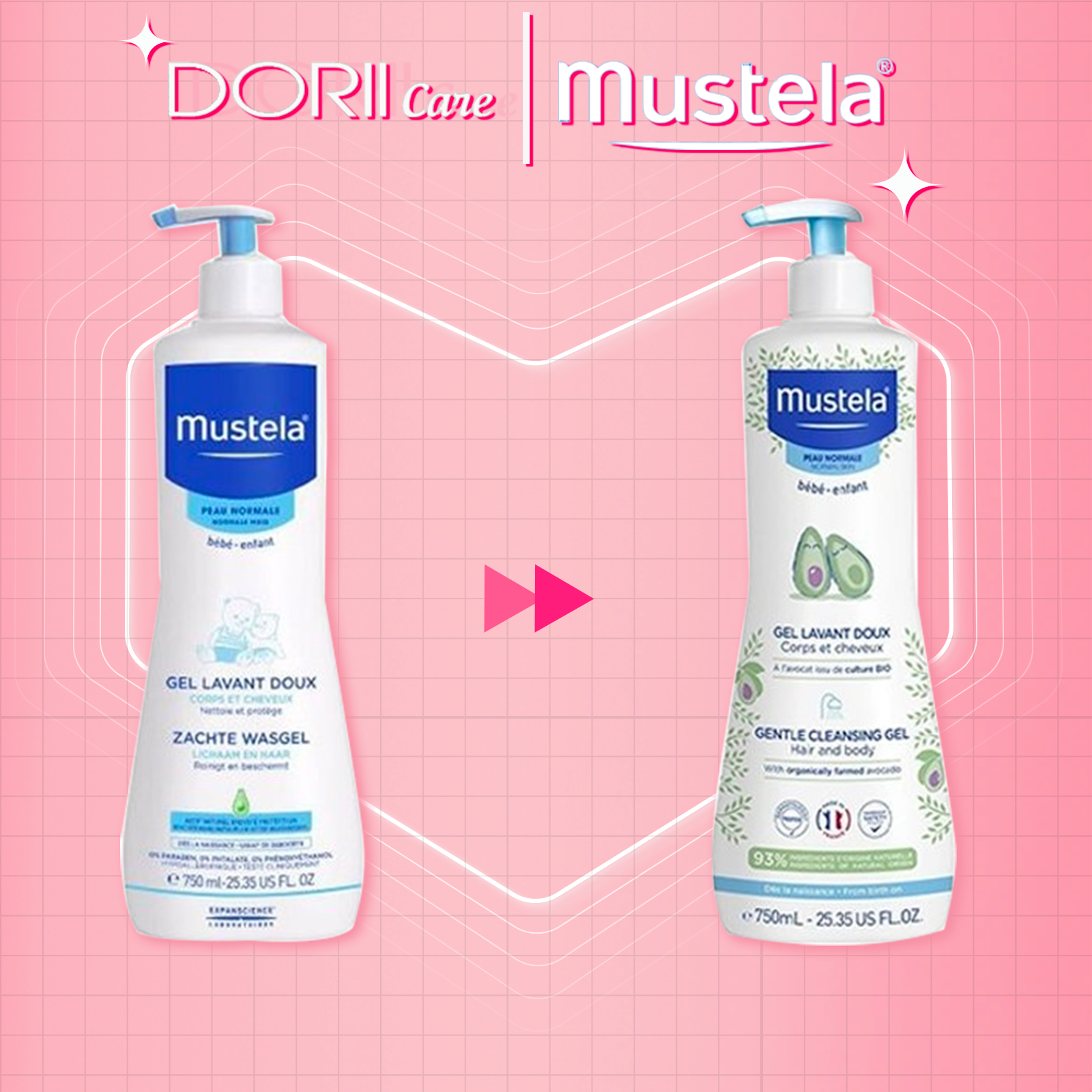 ✅Mustela Gentle Cleansing Gel Sữa Tắm Gội Da Thường 750ml