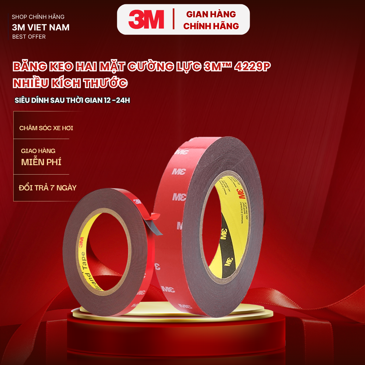 Băng Keo Cường Lực 2 Mặt Siêu Dính Chống Nhiệt 3M Acrylic Foam Tape 4229P 20 mm x 10 mét, dày 0.7mm- keo màu xám