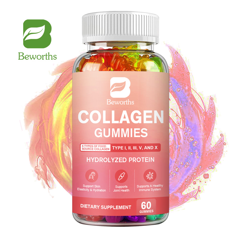 BEWORTHS Collagen Gummies Loại I, II, III, V & X Protein thủy phân cho độ đàn hồi và độ ẩm của da Hệ miễn dịch khỏe móng & khớp