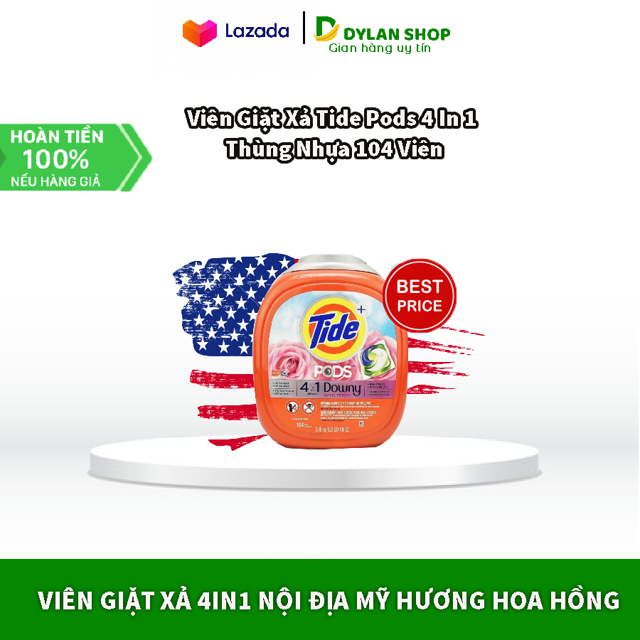 Viên Giặt Xả Tide Pods 4 In 1 Thùng Nhựa 104 Viên