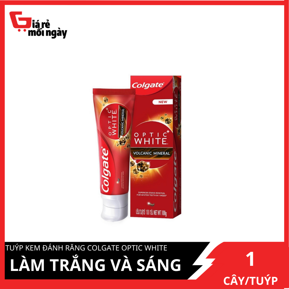 Kem đánh răng Colgate Optic White Làm trắng và sáng răng từ tinh chất núi lửa tuýp 100g