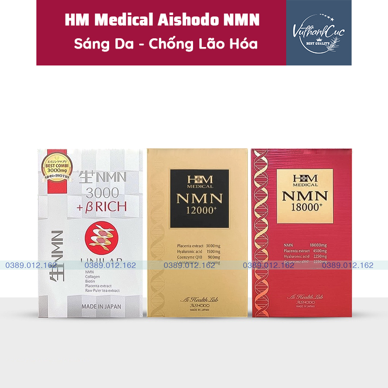 Viên uống trẻ hóa da hm medical aishodo nmn nhật bản - sáng da, chống lão hóa.