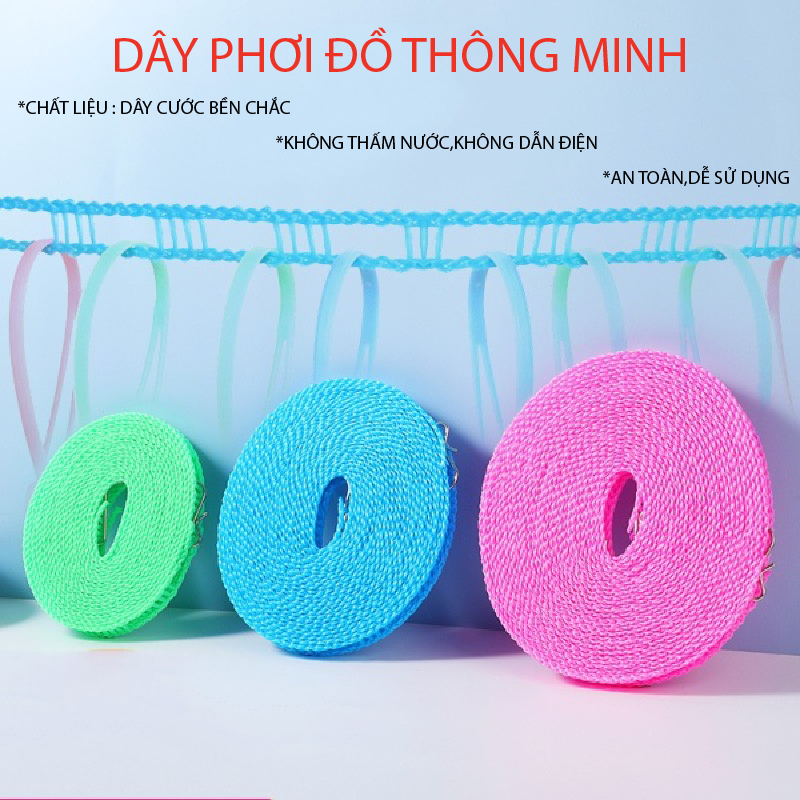 Dây Phơi Quần Áo Thông Minh Dài 3m Có Lỗ Chống Trượt Hoặc Gió Bay