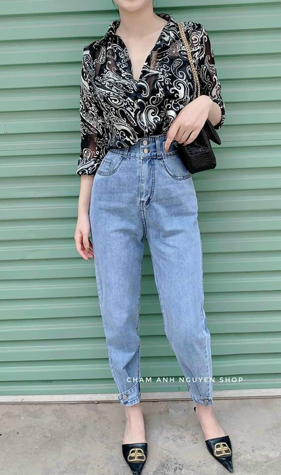 Quần jean nữ , Quần bò baggy bo gấu mẫu mới siêu hot