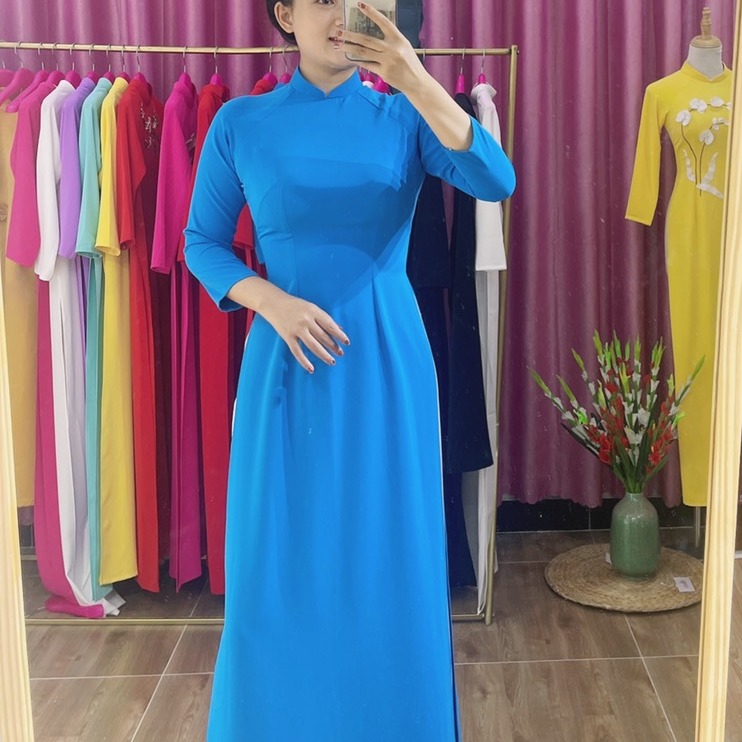 ÁO dài mau xanh đoàn trơn lụa mĩ cao cấp mềm mướt co giãn thấm hút mồ hôi