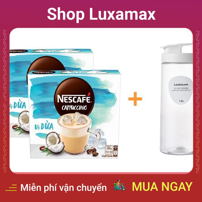 [Tặng 1 bình nước Lock&Lock 1.2L] Combo 2 hộp cà phê hòa tan Nescafé Cappuccino vị dừa bao bì mới (Hộp 10 gói x 20g) DTK108201893 - Shop LuxaMax - [Get 1 water bottle lock & lock 1.2L] Combo 2 boxes of instant coffee Nescafe Cappuccino coconut taste new p