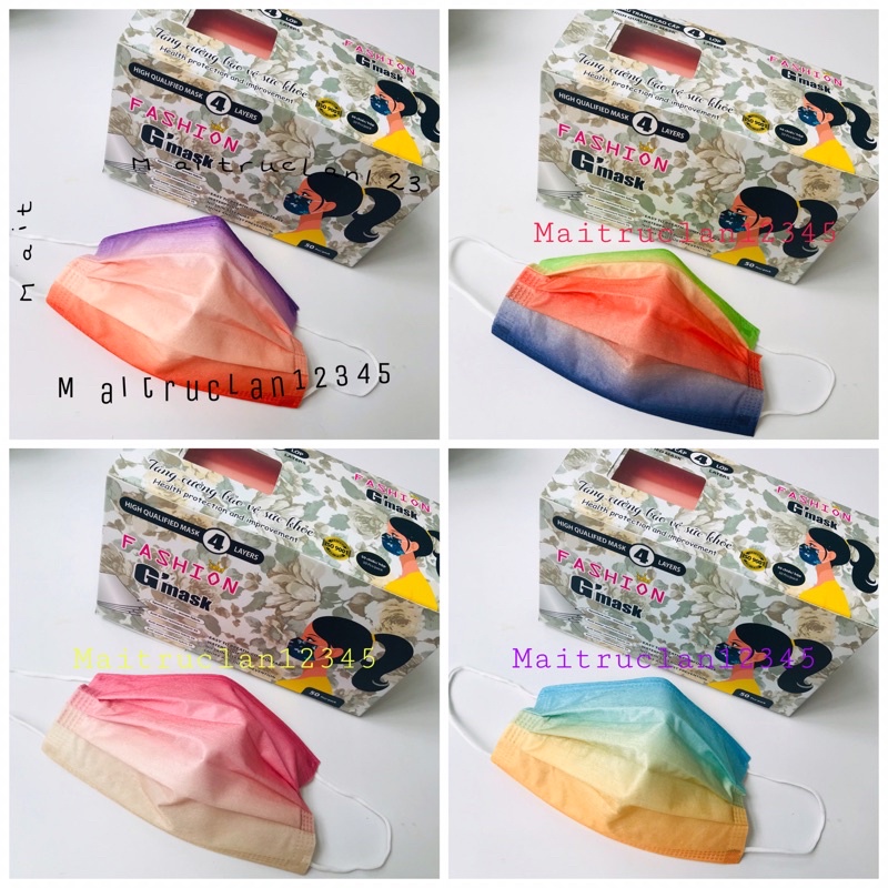 Set 10 Cái Khẩu Trang Pastel Ombre Hot Hit 7 Sắc Cầu Vồng Mix Màu Hàng Quảng Châu Xịn VF