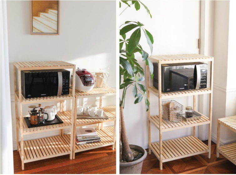 Kệ Để Lò Vi Sóng 4 Tầng Màu Tự Nhiên - Kích thước: 60 x 114 x 40 cm - Hàng Chính Hãng - Gỗ Thông Nhập Khẩu Newzealand