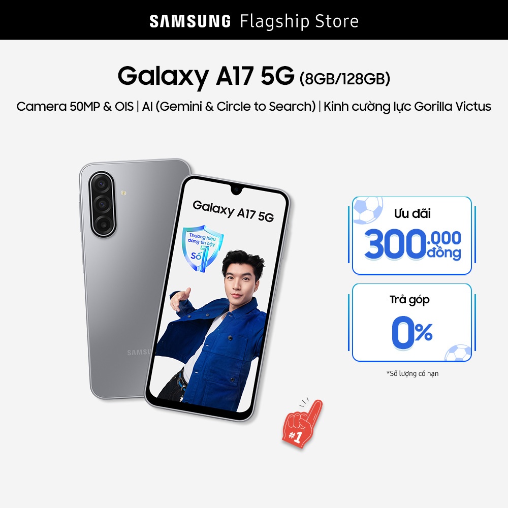 Điện Thoại Samsung Galaxy A17 5G (8/128GB), Kính Cường Lực Gorilla Victus, Camera 50MP & IOS, AI Gemini