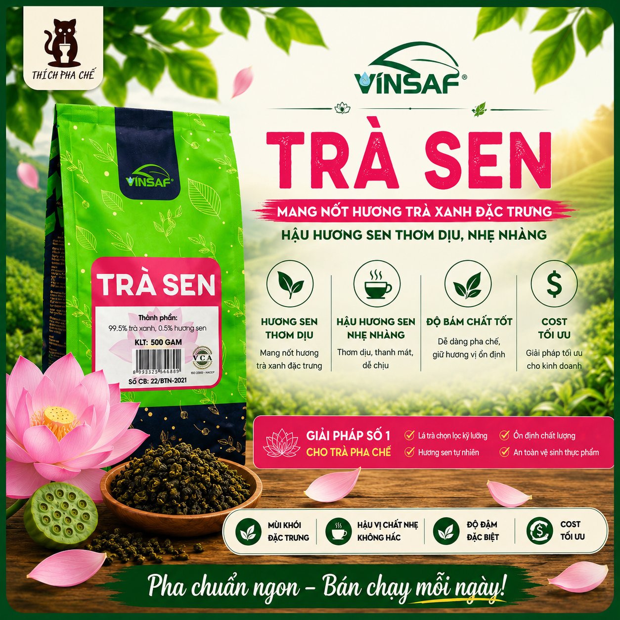 trà sen 500gr VINSAF nguyên liệu pha chế thơm ngon