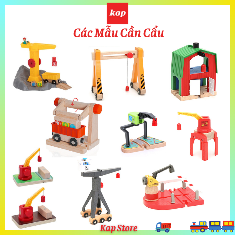 [HCM]Cần cẫu gỗ phụ kiện chơi kèm đường ray gỗ