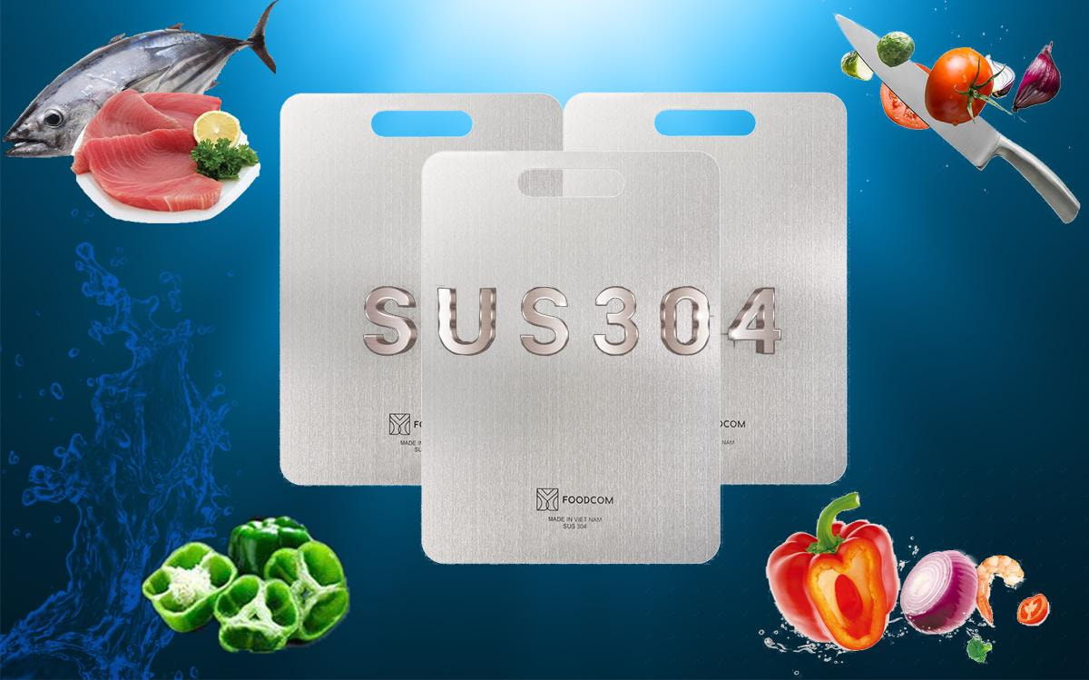Thớt inox 304 foodcom, thớt, Thớt inox 304 cao cấp - Thớt inox 304 Kháng khuẩn, không tạo mùn, nấm mốc độc hại, dễ vệ sinh, an toàn sử dụng
