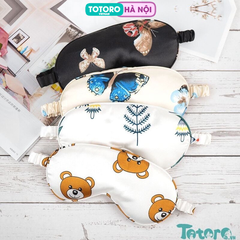 Bịt mắt ngủ Lụa cao cấp dây thun lụa trang trí hoa văn