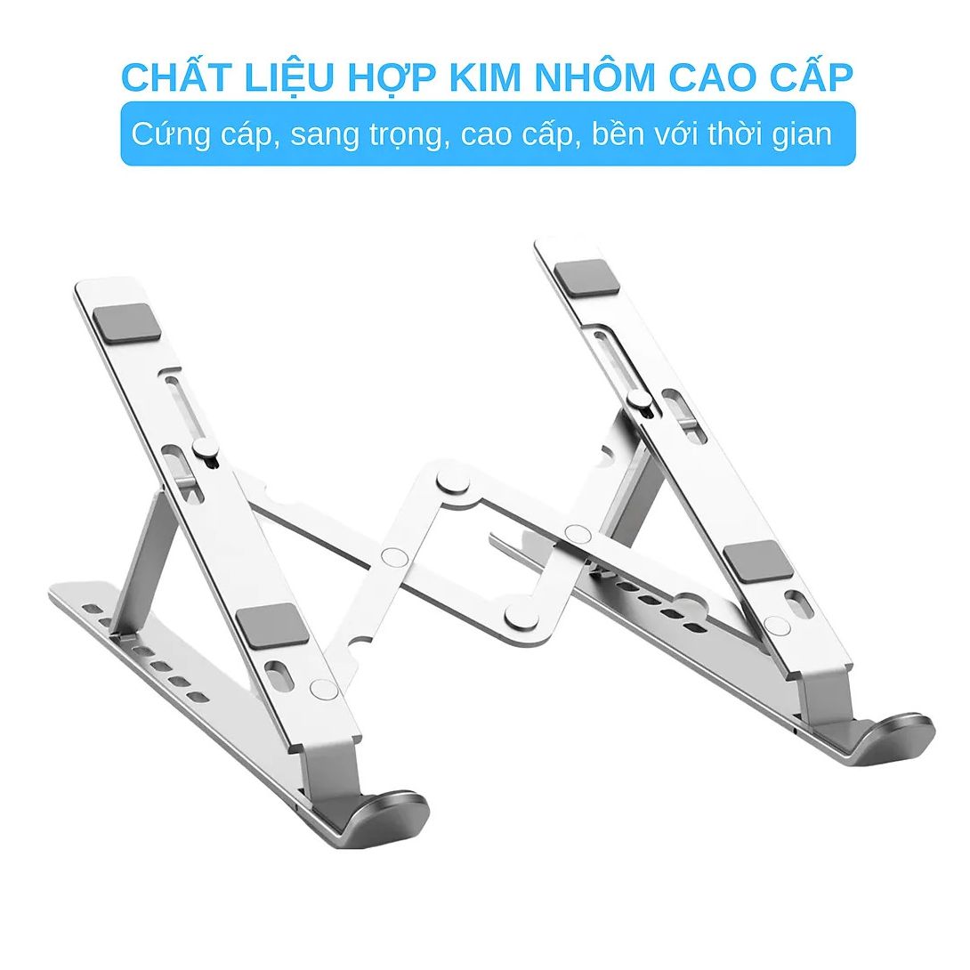 Giá đỡ laptop, macbook cao cấp nhôm nguyên khối 7 cấp độ chống rung, chống trượt hổ trợ tản nhiệt ,gấp gọn cải thiện tư thế làm việc văn phòng ,chống gù lưng