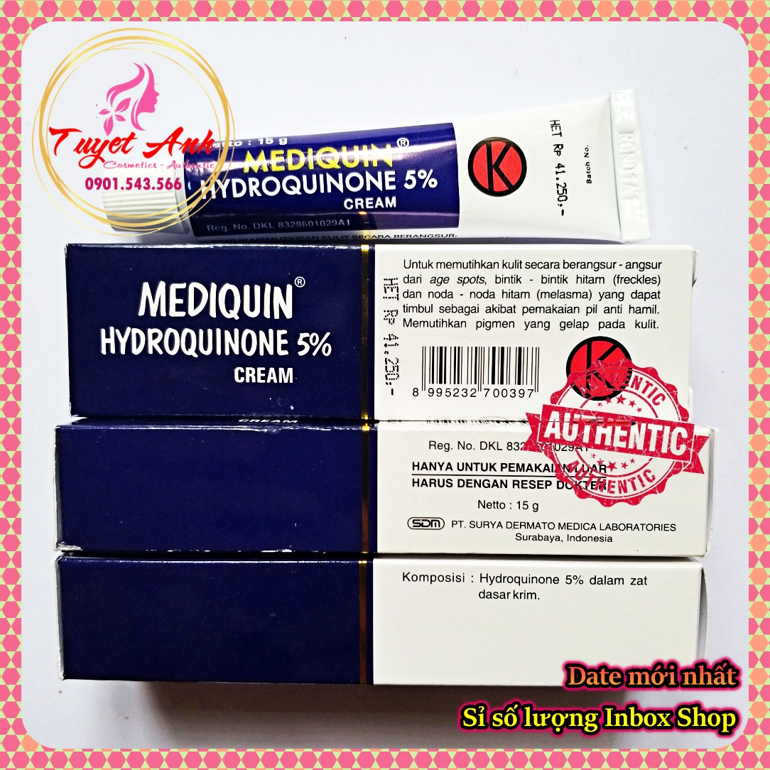 [HCM][Auth-Date mới] Mediquin - Hq 5% (15gr) - Kem hỗ trợ giảm thâm nám