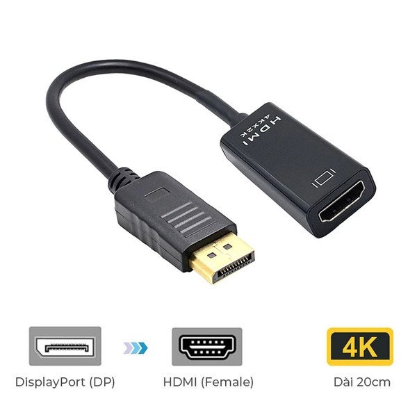 Cáp Displayport to Hdmi, biến cổng displayport thành cổng Hdmi siêu nét 4K * Full HD 1080p