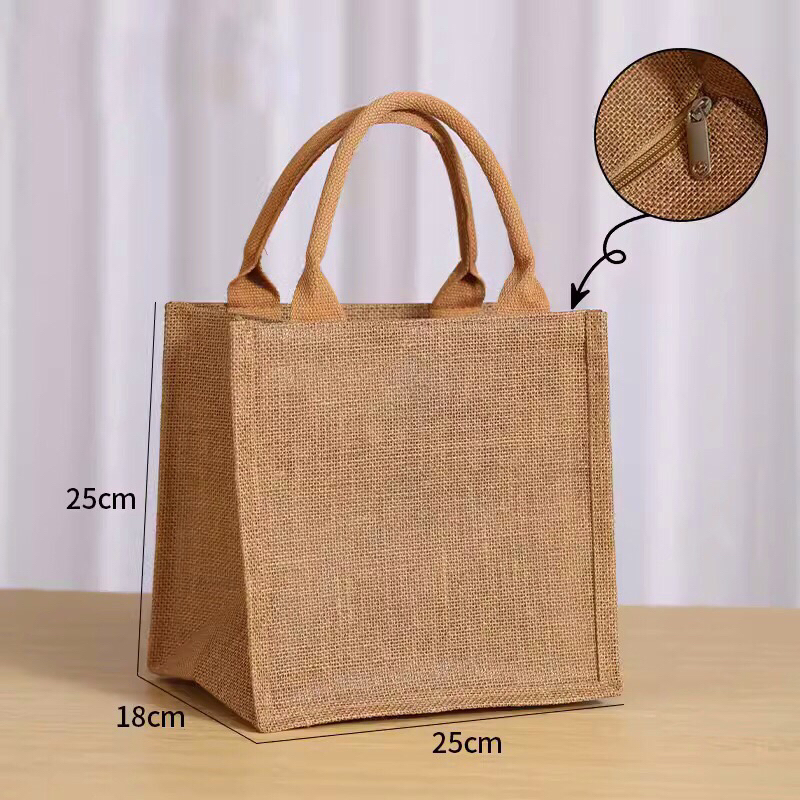 Túi cói bố trơn kích thước 25-26-20 (cm )