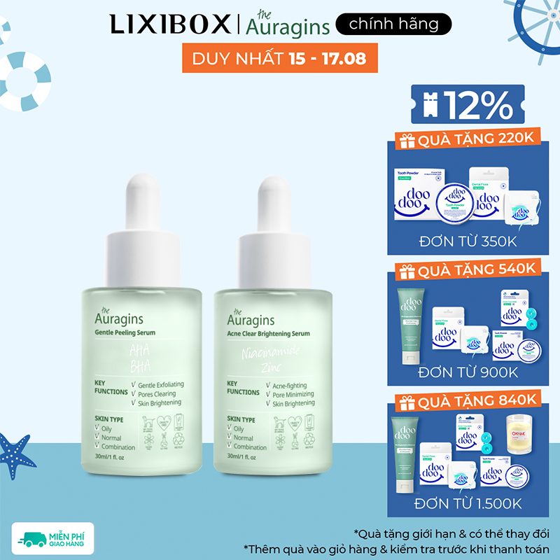 Combo Tinh chất tẩy tế bào chết AHA và Serum Niacinamide The Auragins