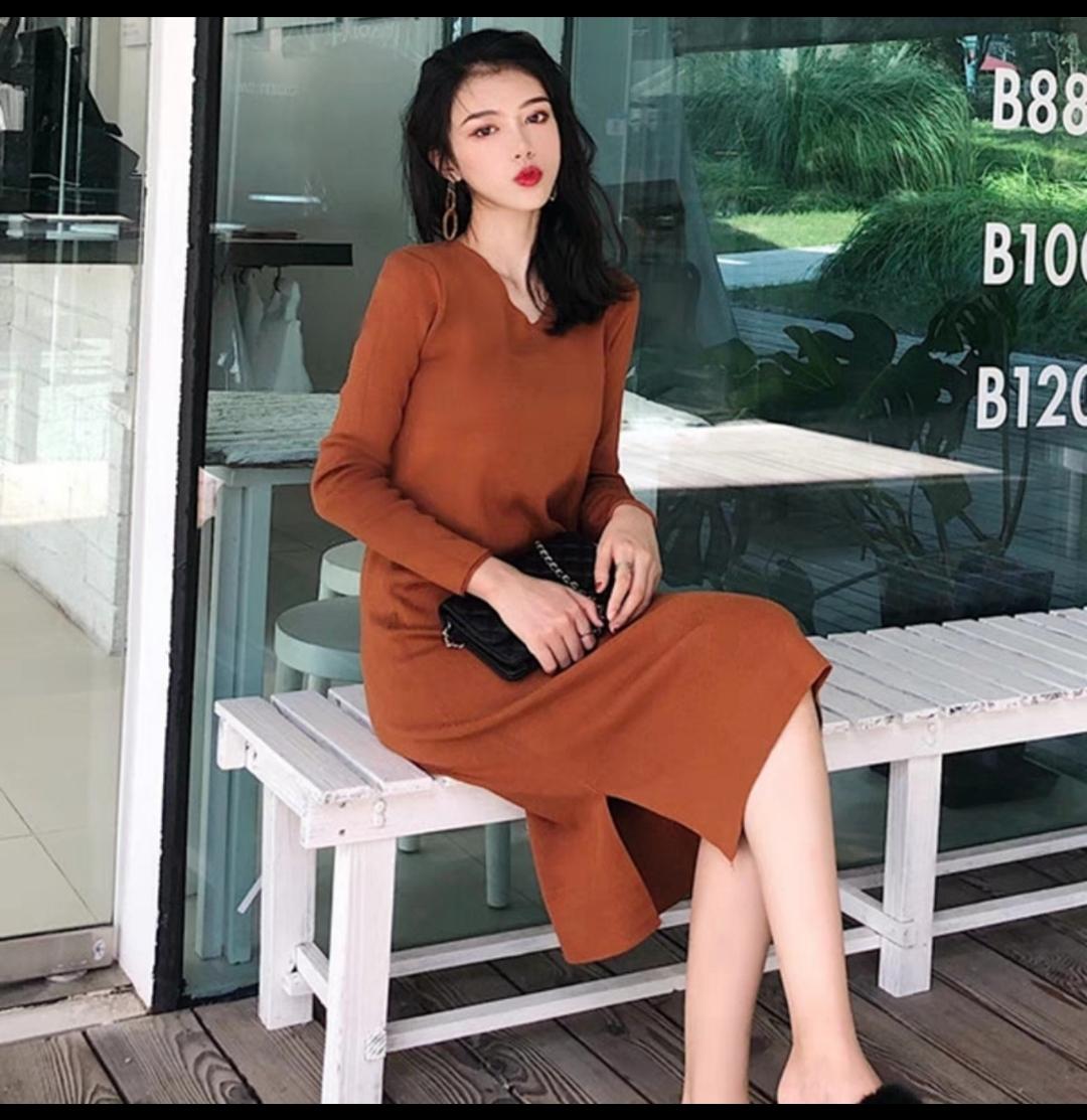 đầm suông váy suông cổ tim