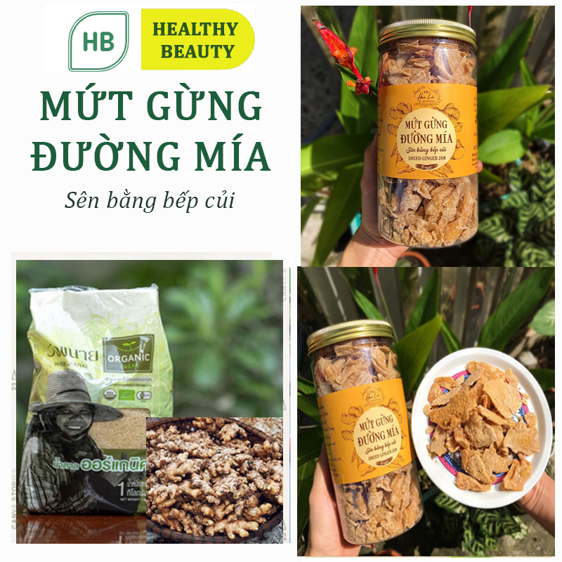 Mứt gừng Huế đường mía hữu cơ sên bằnbếp củi không chất bảo quản, không phụ gia hương liệu, không đường tinh luyện