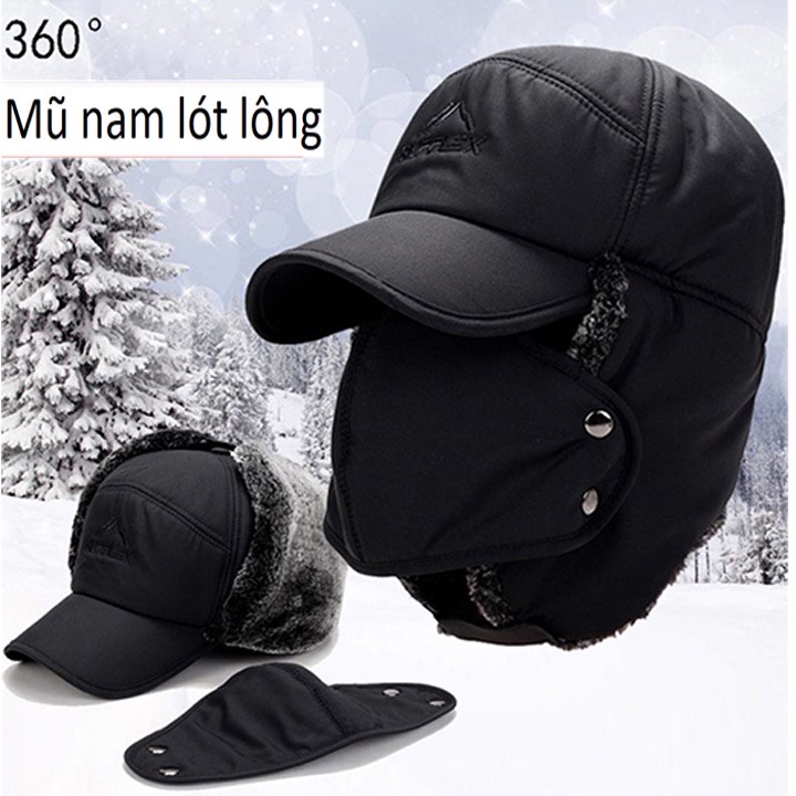 Mũ nam trùm tai siêu ấm, mũ lưỡi trai lót lông