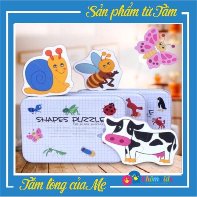 Đồ chơi gỗ ghép Puzzle 2 mảnh Hộp Sắt, ghép hình gỗ, đồ chơi trí tuệ
