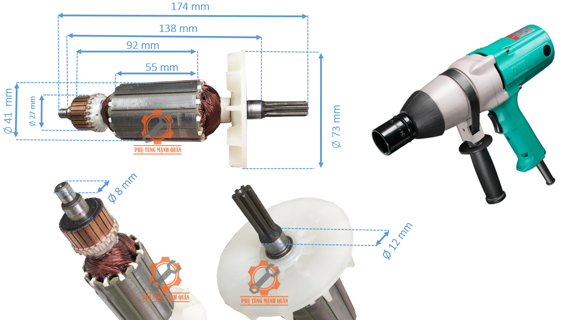 Rotor/ruột máy vặn Bulong DCA APB22C tặng kèm chổi than