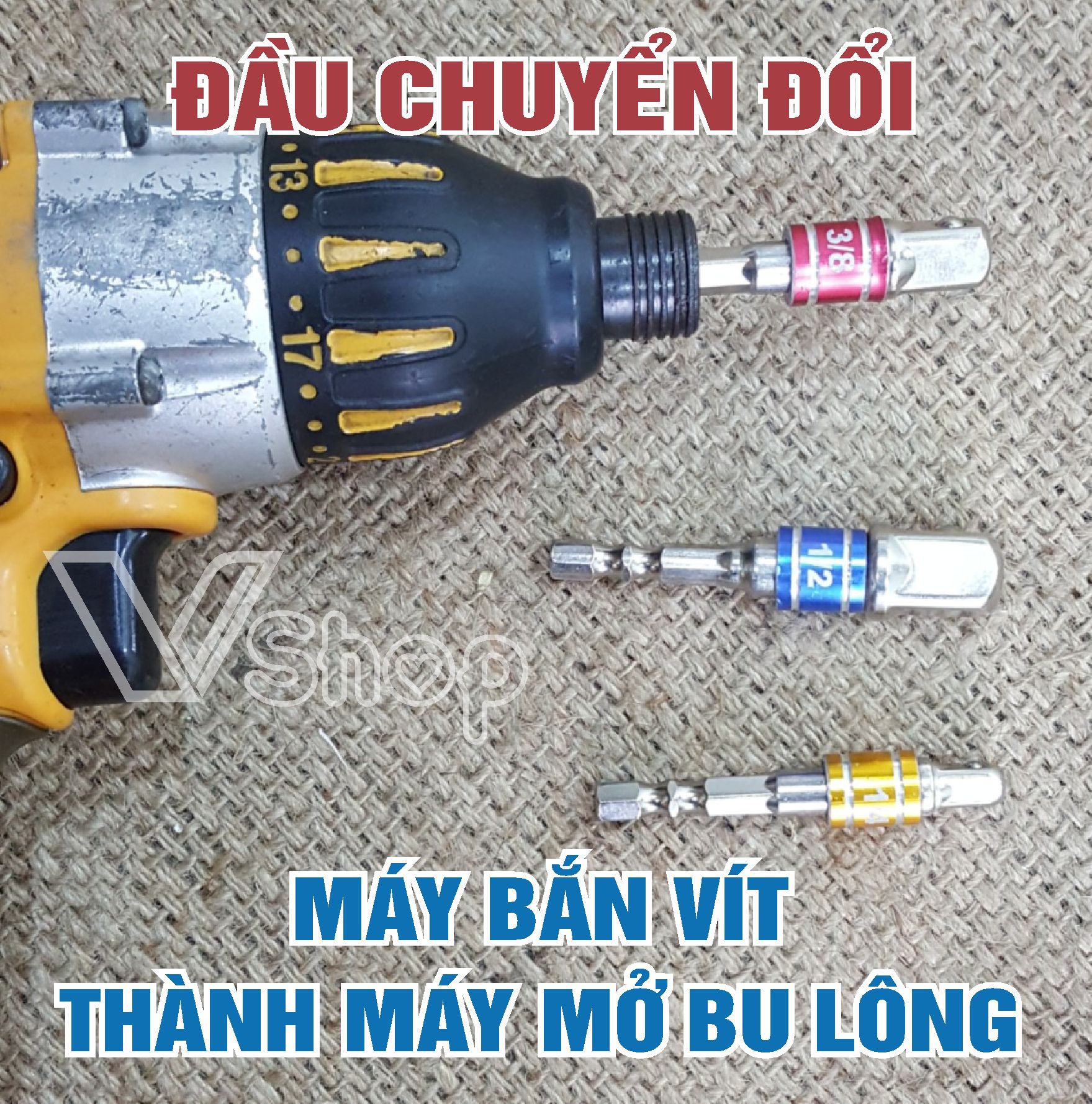 Đầu chuyển đổi, siết, mở bu lông, dùng cho máy khoan, máy bắn vít. Bộ, 3 cái