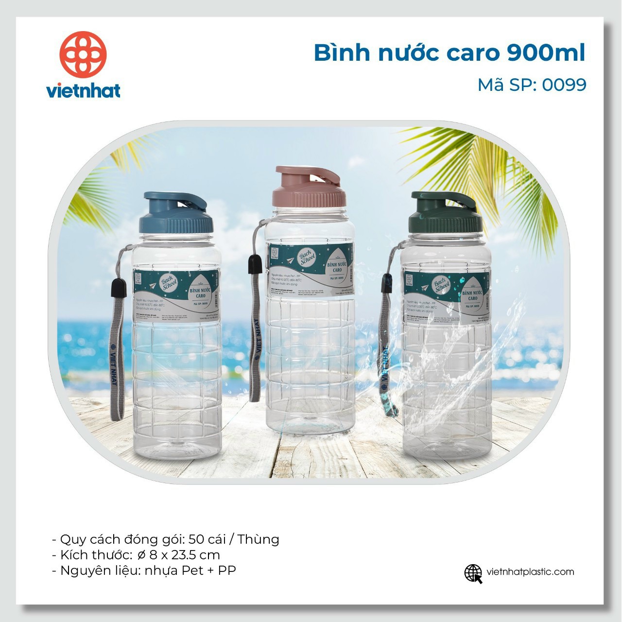 Bình nước học sinh có dây sách Việt Nhật-550ml,750ml,900ml. nhựa việt nhật