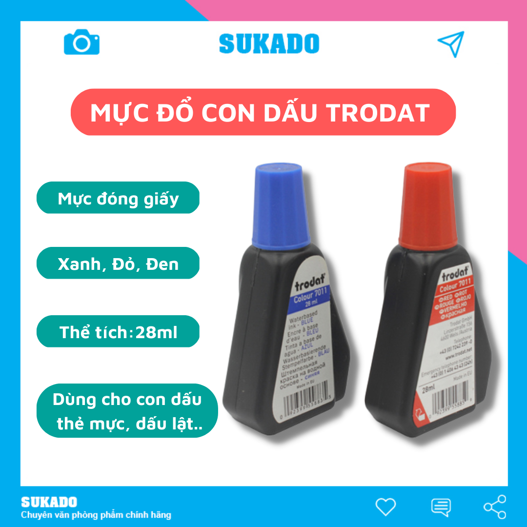 Mực dấu Trodat đỏ không phai dùng cho các con dấu, dấu tên, dấu tròn, dấu lật tự động SUKADO MUC001