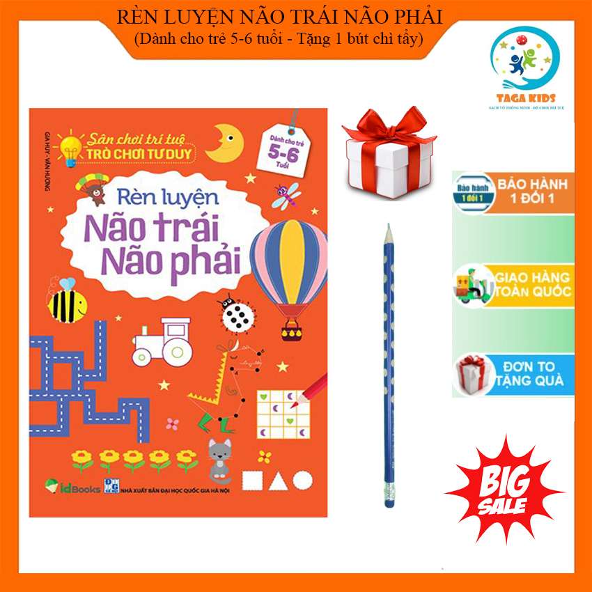 [Sách Rèn Luyện Não Trái Não Phải Cho Trẻ 5 - 6 tuổi] Sân chơi trí tuệ, trò chơi tư duy - Tặng bút chì kèm tẩy trị giá 5K