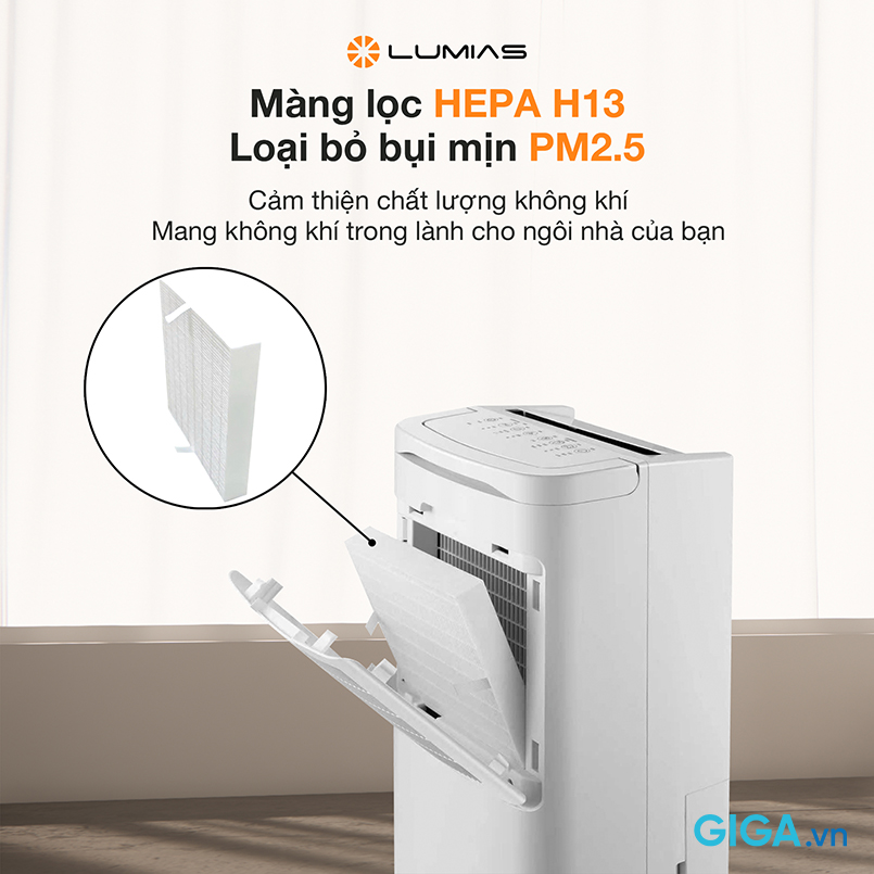 Máy hút ẩm kèm lọc không khí cho phòng 90 vuông Lumias D6S-26L