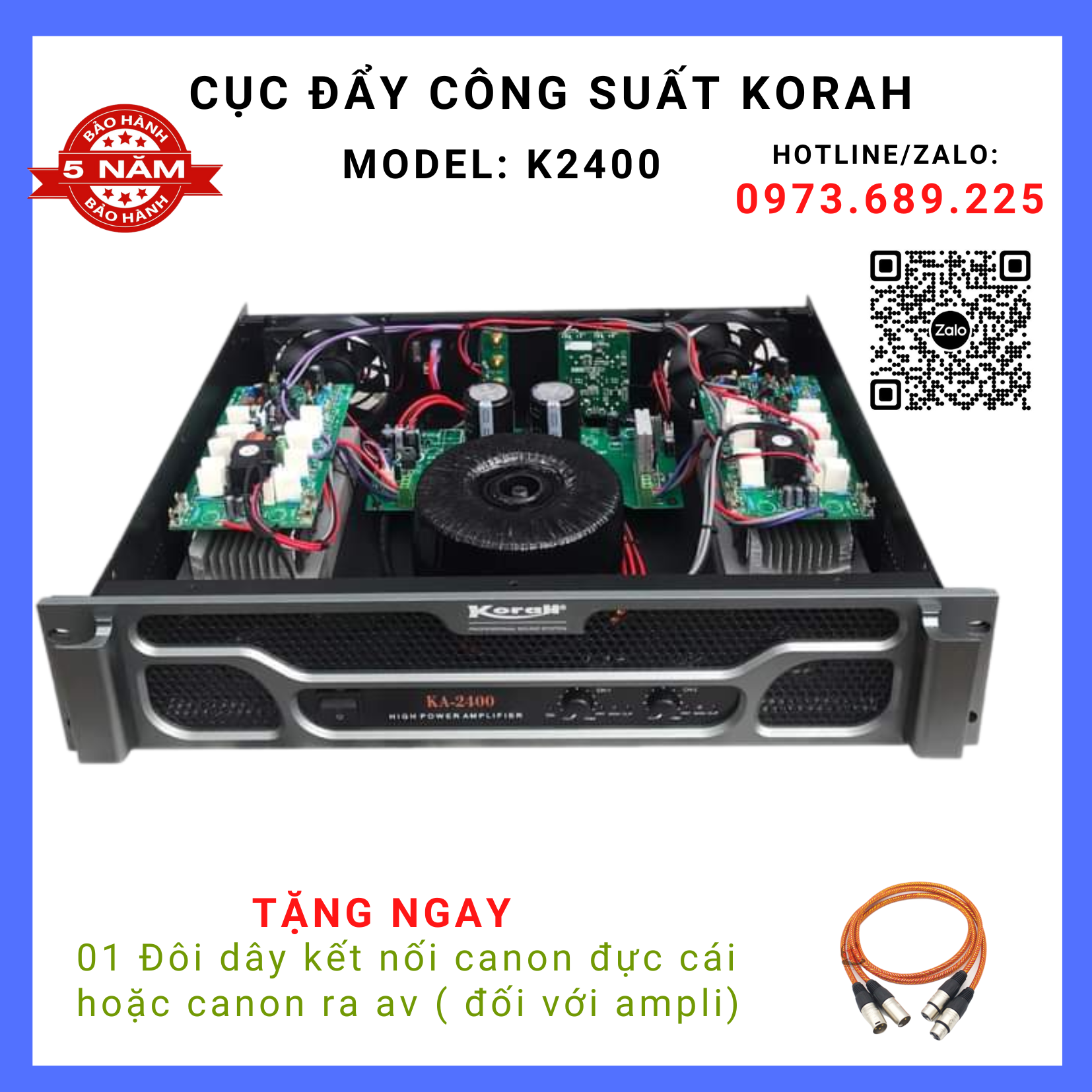 Cục đẩy công suất korah ka-2400 hàng chính hãng công nghệ class ab,công suất 425w/ 1 kênh