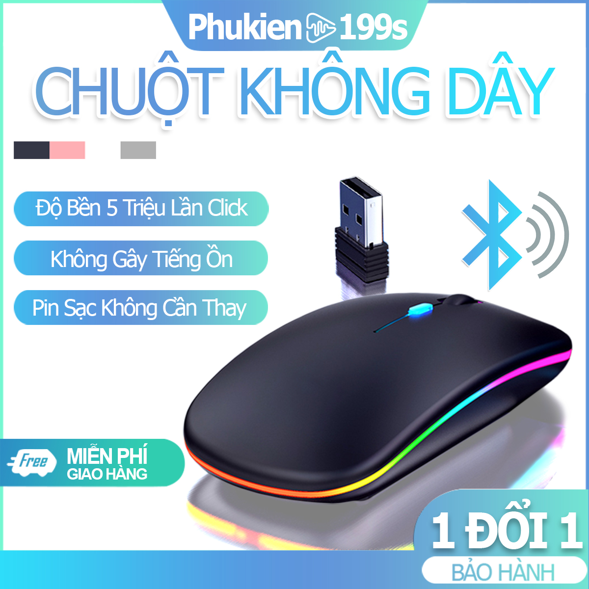 Chuột không dây BLUETOOTH Wireless K2 có Led Cảm biến nhạy Lia mượt Dùng cho Laptop PC TV Macbook