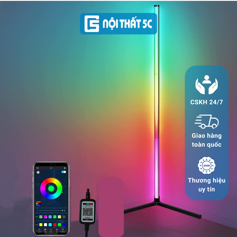 Thanh đèn led rgb để góc tường có chân đế, cây đèn decor nhà cửa phòng khách mẫu mới nhất