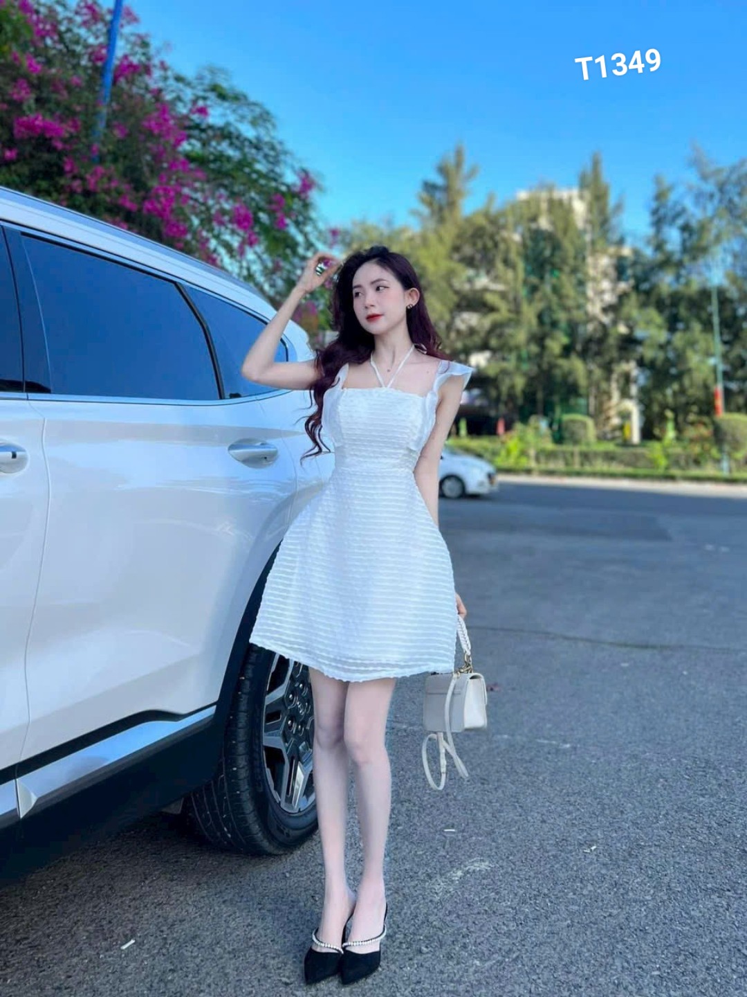 Đầm xô hột dáng suông phối tay voan kiếng 2 dây có mút ngực T1349