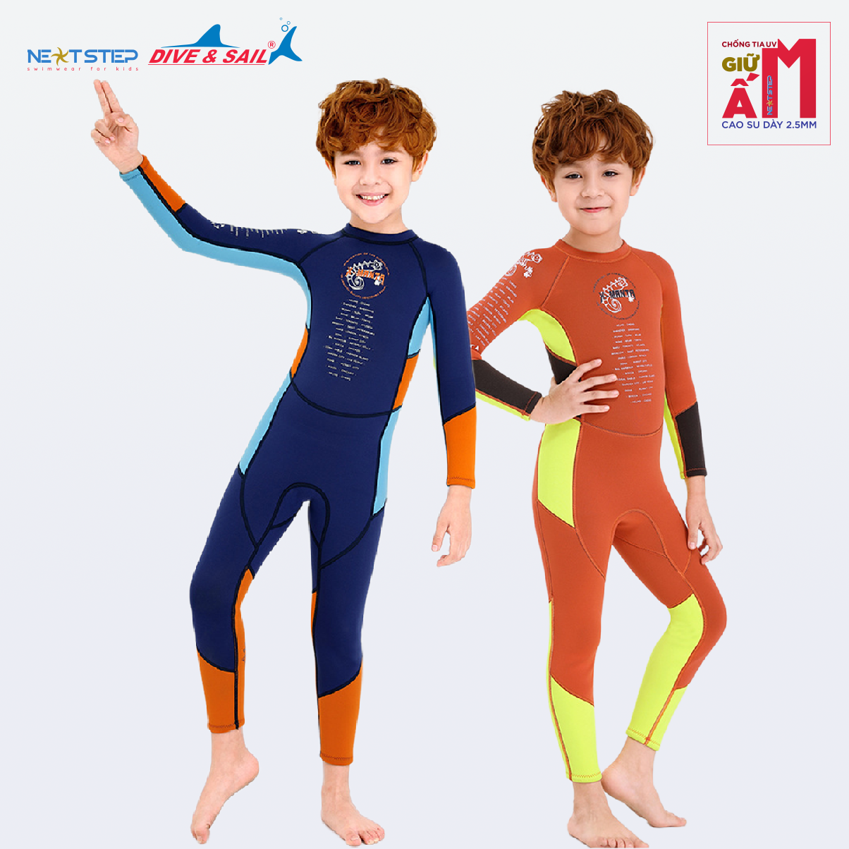 Đồ bơi giữ nhiệt cho bé trai DIVE AND SAIL chống nắng chống nước chất liệu cao su Neoprene dày 2.5mm giữ ấm chống tia UV size từ 10kg đến 30kg