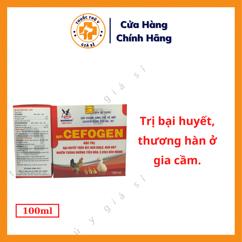 "hoàn tiền đến 10%" napha cefogen 100ml - trị bại huyết, thương hàn ở gia cầm, nhiễm trùng đường hô hấp, viêm khớp, tụ huyết trùng - thú y giá sỉ,