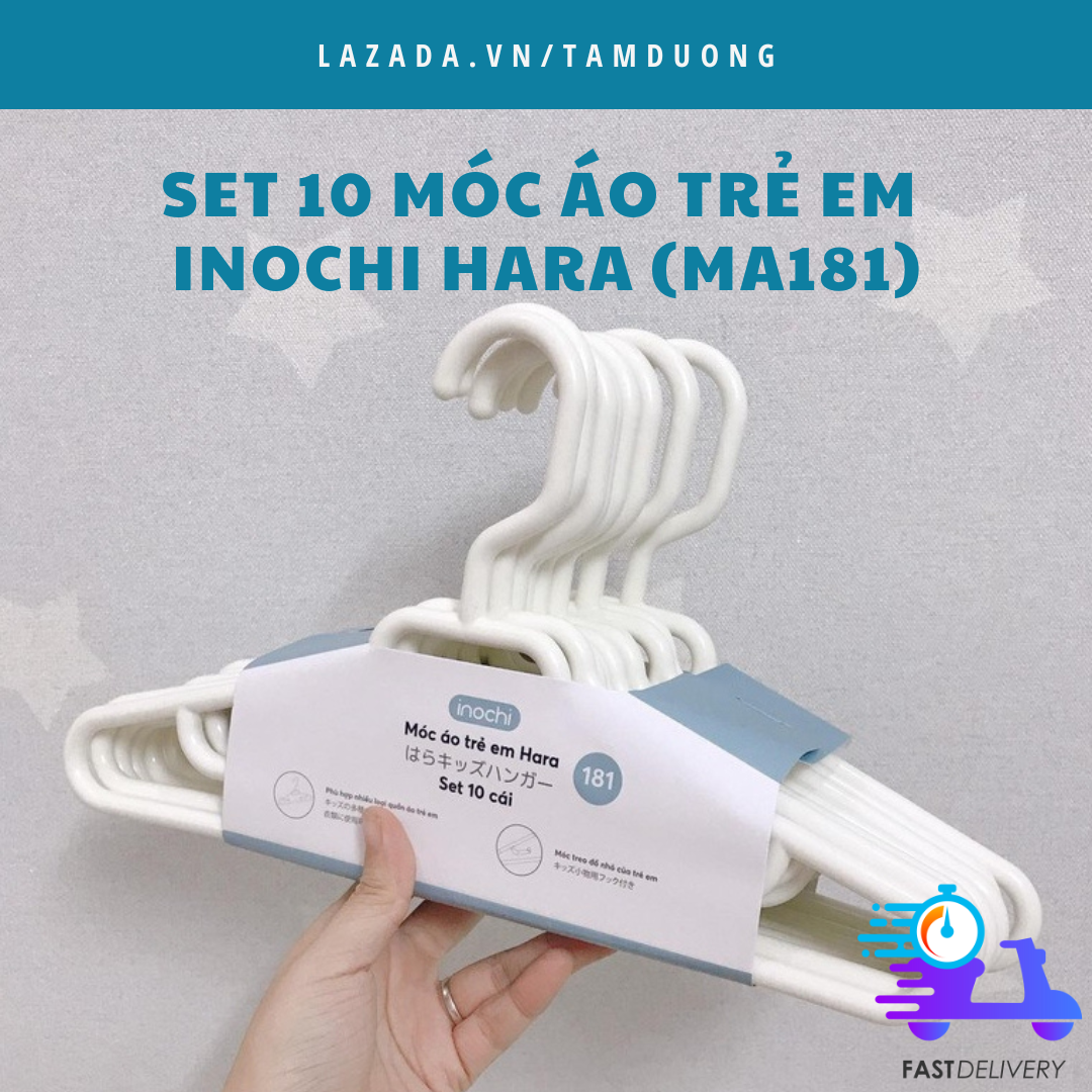 Set 10 Móc áo trẻ em Inochi (MA181) - phù hợp treo quần áo trẻ em, trẻ sơ sinh [HCM-Giao hoả tốc 2h]