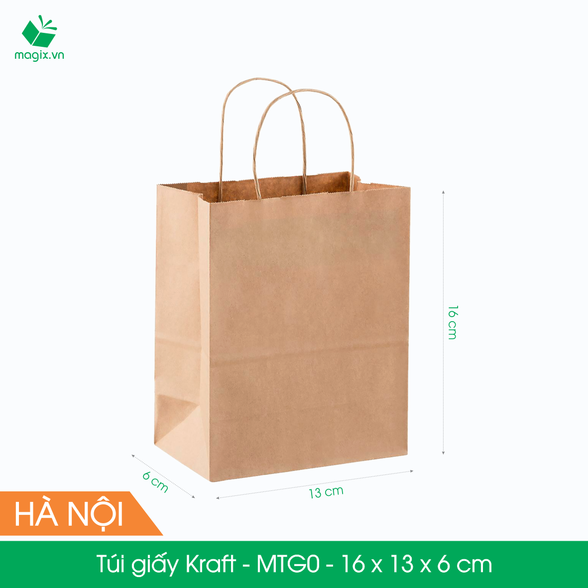 MTG0 MTG0T - 16x13x6 cm - Combo 100 túi giấy Kraft Nhật cao cấp