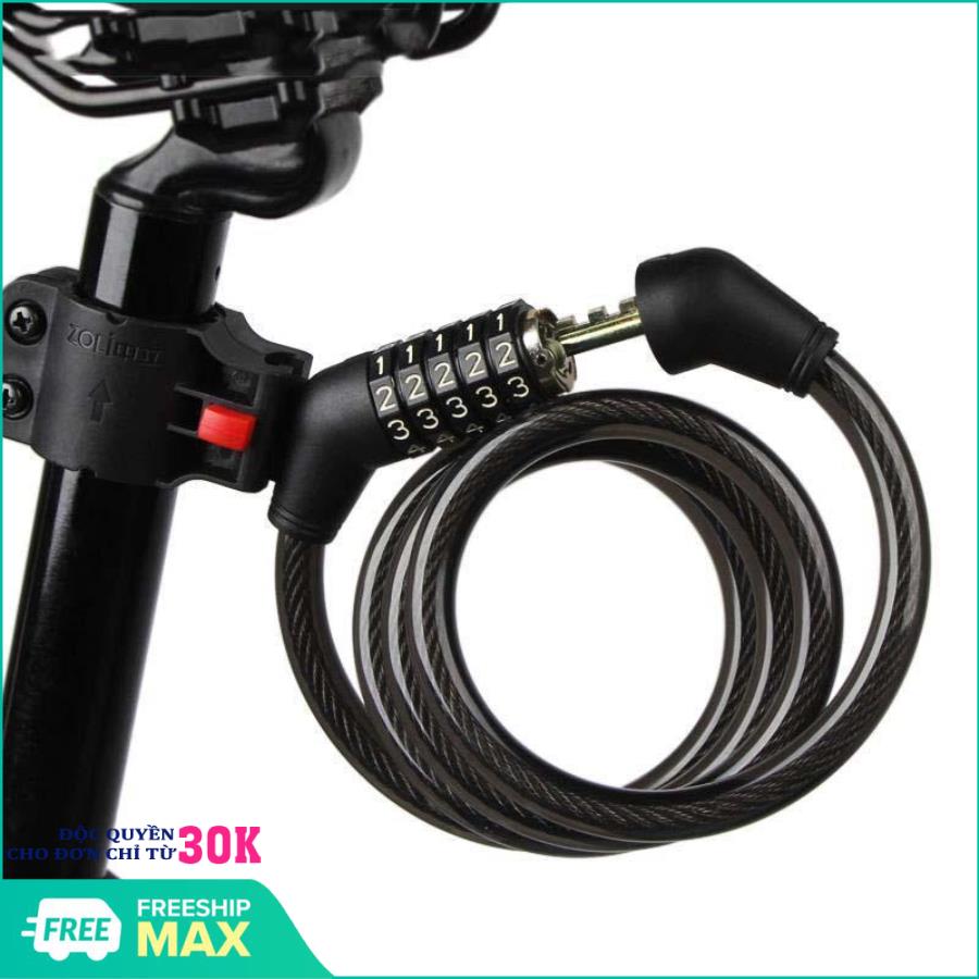 Dây khóa số ZOLI Khoá dây xe đạp, khóa xe đạp, khóa dây xe đạp - Dây khoá đổi được mật mã, dây dài 80 cm, đường kính dây cáp 1.2 cm