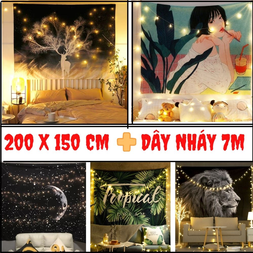[Tặng dây đèn led 5m ] thảm treo tường khổ lớn 200*150cm, Vải Polyeste, hình ảnh in rõ ràng, sắc nét, decor phong ngủ, quay video bán hàng