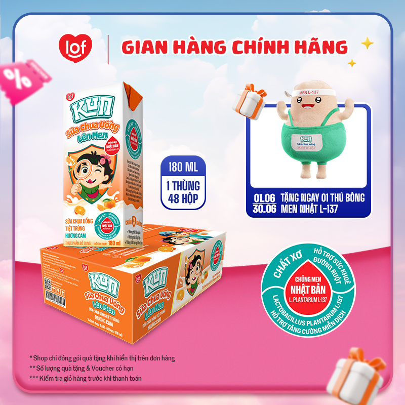 Sữa chua uống KUN vị cam thùng 48 hộp x 180ml