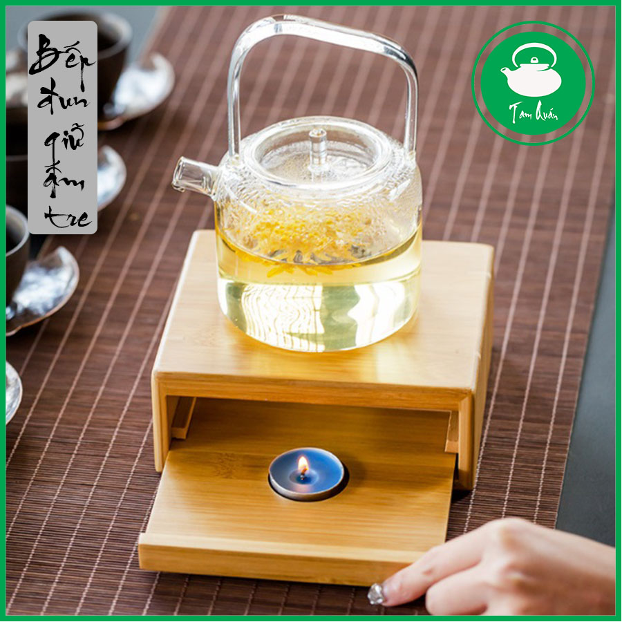 Bếp đun giữ ấm gỗ tre tự nhiên có ngăn kéo