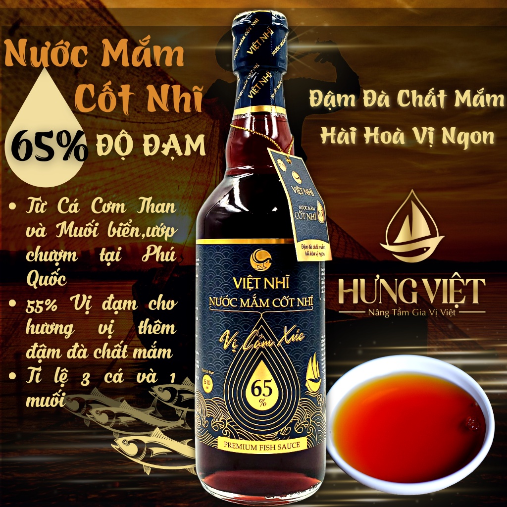 Nước mắm cốt nhĩ việt nhĩ 510ml vị đậm đà 65% ,nước mắm cao đạm chai thuỷ tinh sang trong