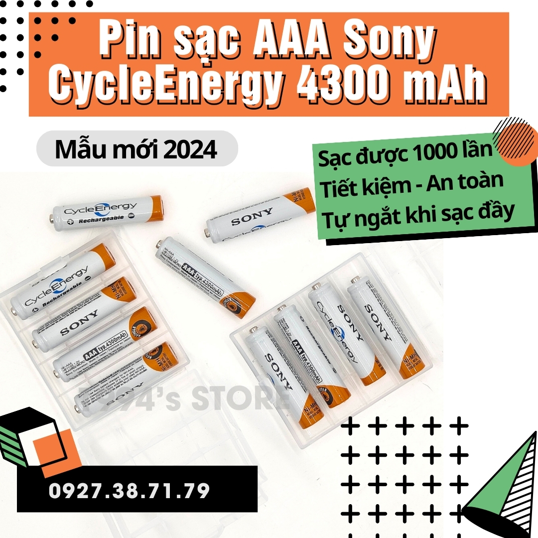 Combo 4 pin sạc sony cycleenergy aaa và aa - pin sạc sony 2a và 3a - tuổi thọ 1.000 lần sạc